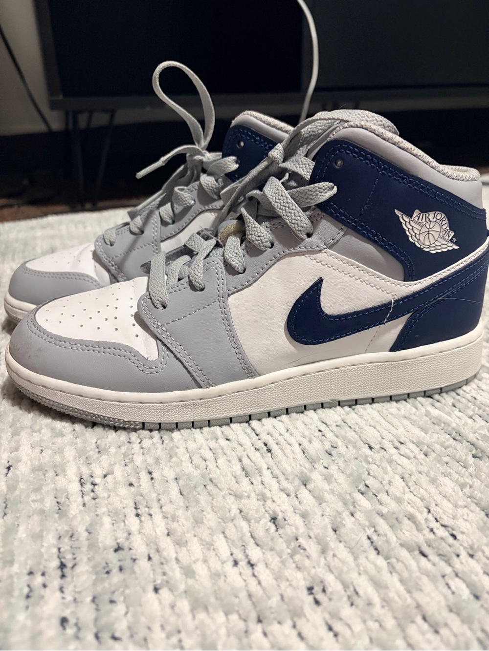 Jordan Kids Navy, White & Gray Mid-Top Sneakers